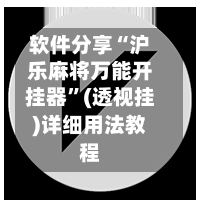 软件分享“沪乐麻将万能开挂器	”(透视挂)详细用法教程-第3张图片