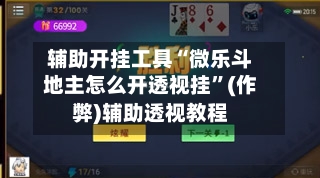 辅助开挂工具“微乐斗地主怎么开透视挂	”(作弊)辅助透视教程-第2张图片