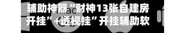 辅助神器“财神13张自建房开挂”+透视挂”开挂辅助软件教程-第2张图片
