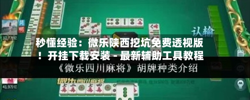 秒懂经验：微乐陕西挖坑免费透视版！开挂下载安装 - 最新辅助工具教程-第2张图片